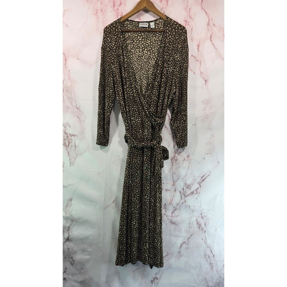 Chicos Dress Womens XL 3 Browm Travelers Wrap Travelers Leopard Cheetah Midi